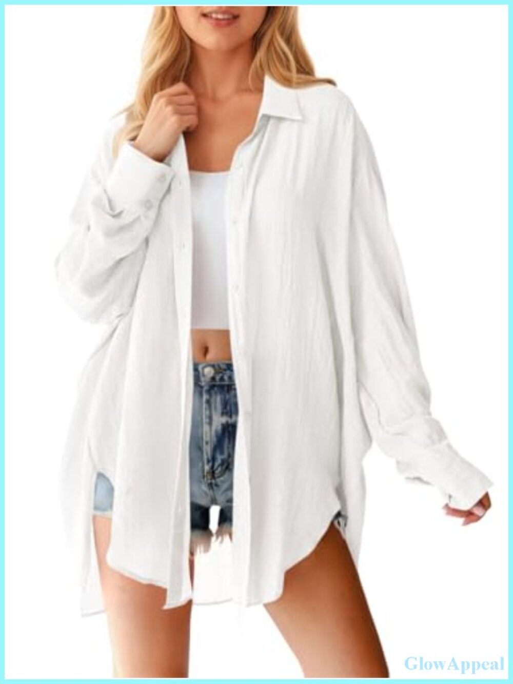 Womens Oversized Button Down Shirt Long Sleeve Tunic Blouse